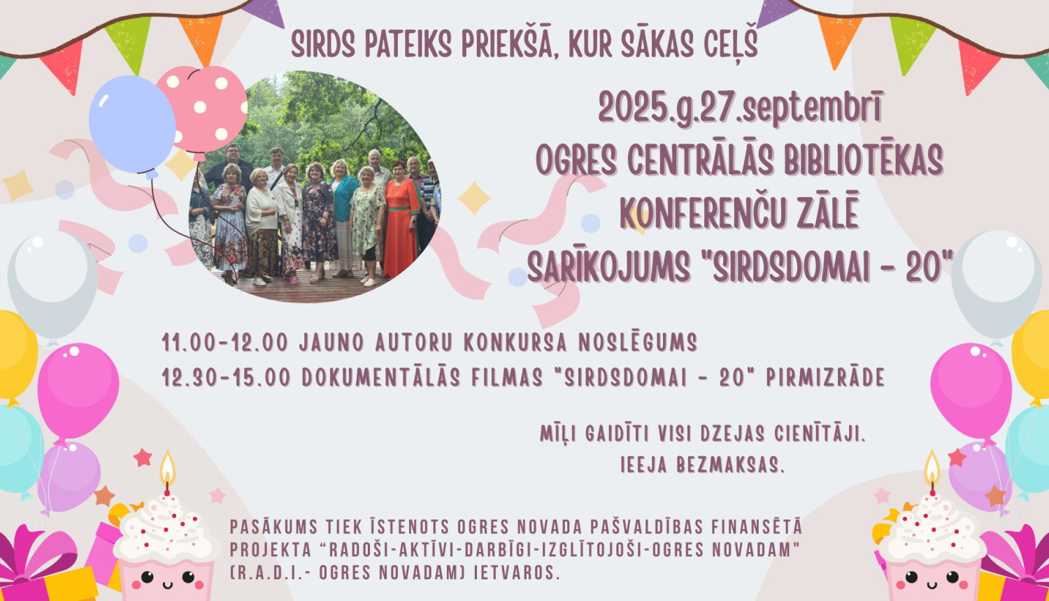 27.septembrī plkst. 11.00 Ogres Centrālajā bibliotēkā pasākums "Sirdsdomai 20"