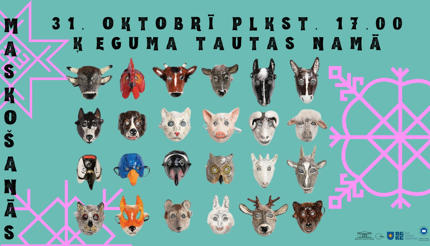 Afiša ar dažādu dzīvnieku maskām