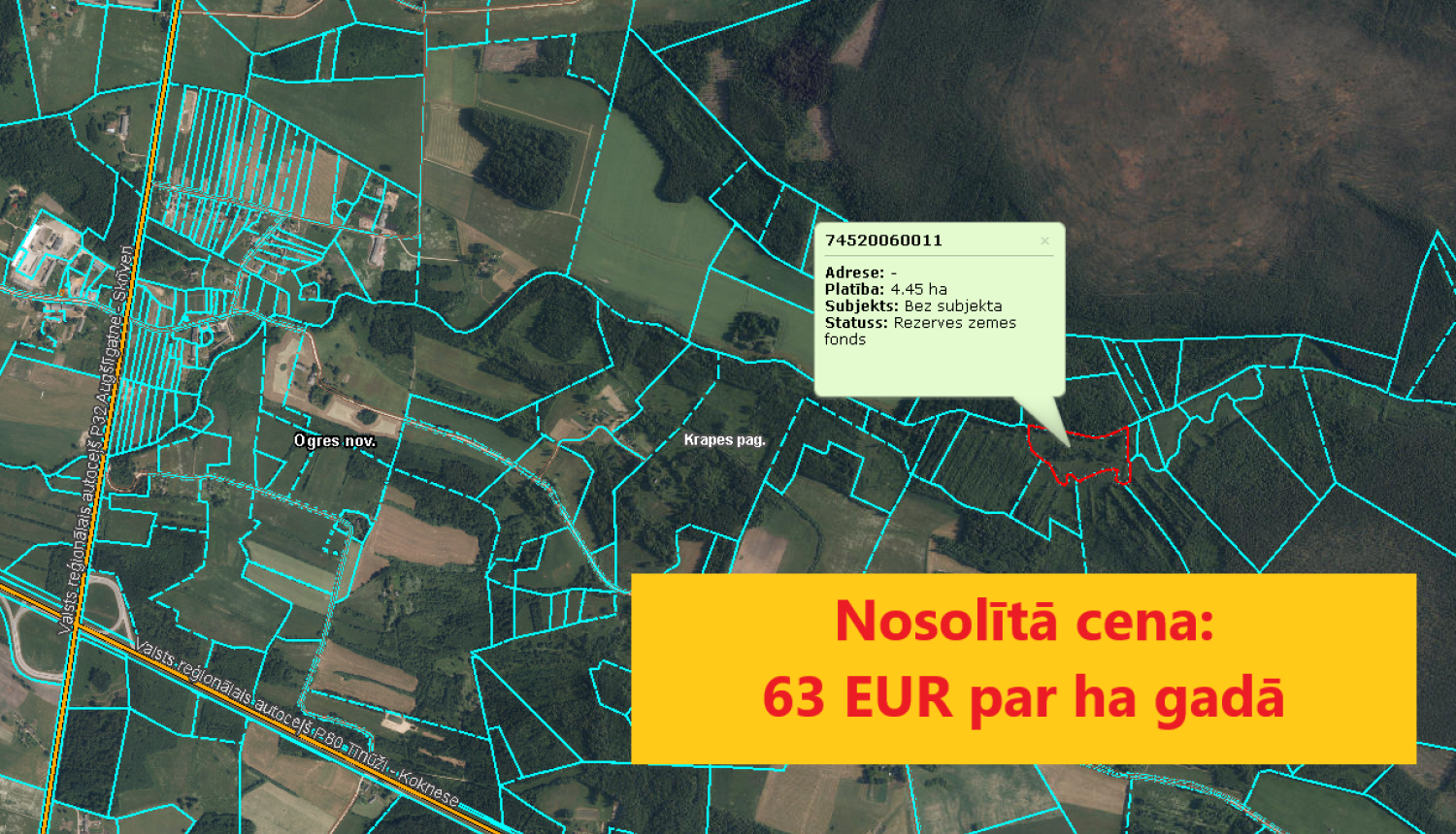 Zemes vienības ar kadastra apzīmējumu 7452 006 0011, Krapes pagastā, nomas tiesību izsoles noslēgums