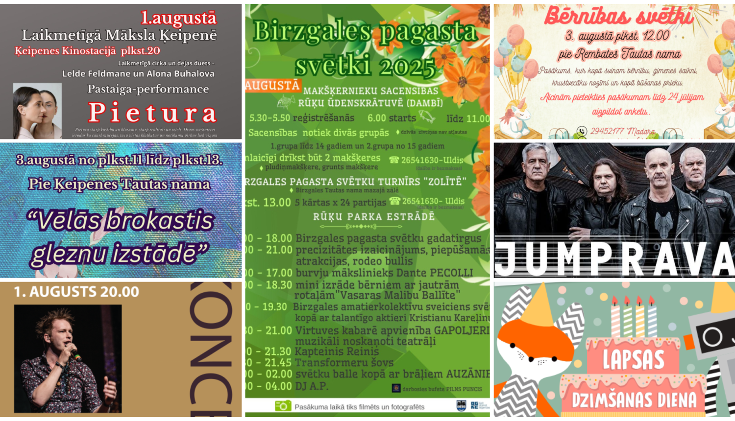 Nedēļas nogales pasākumu afišu kolāža