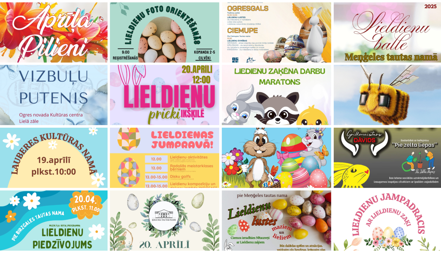 Afišu kolāža Lieldienu brīvdienām