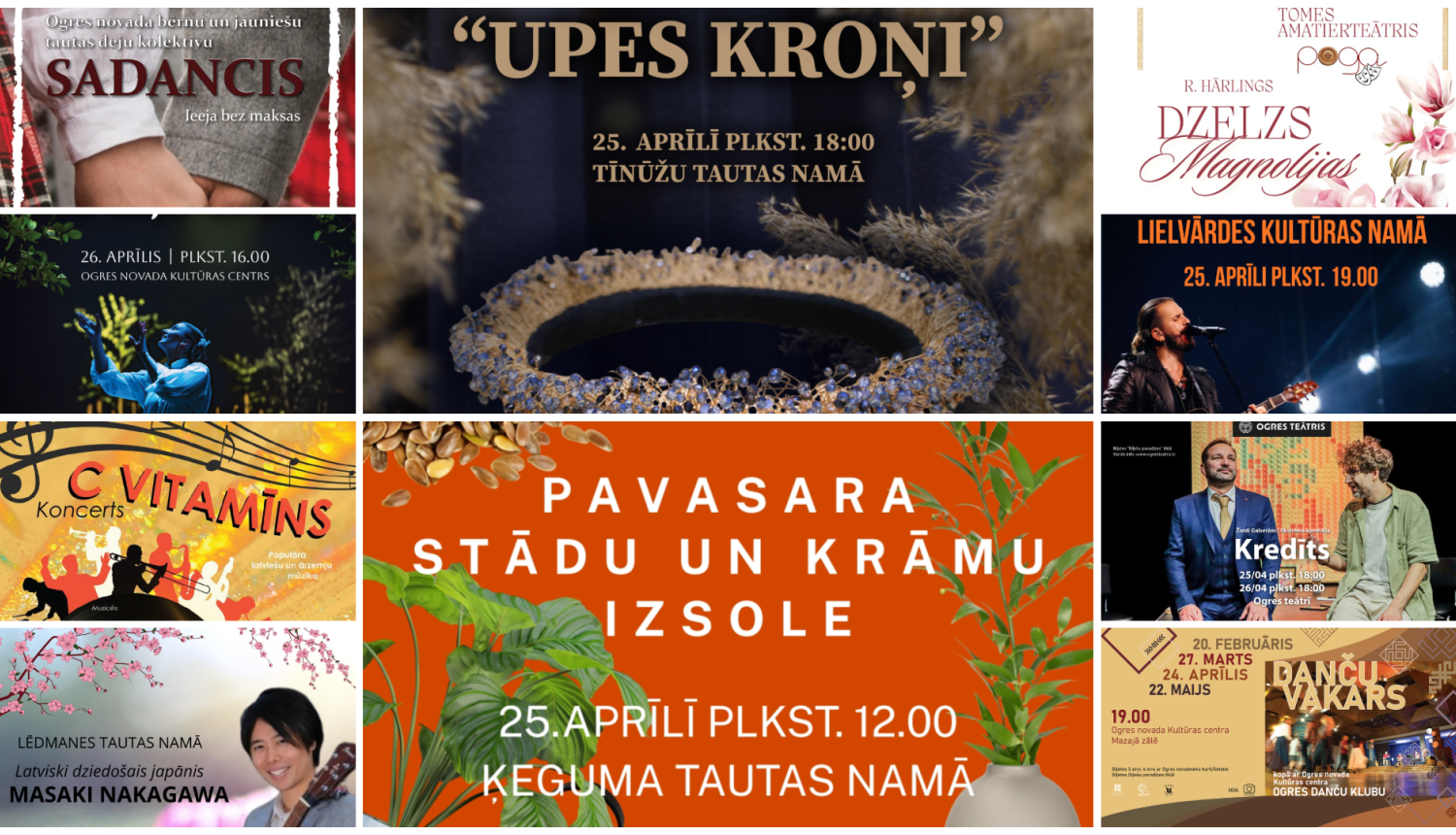 Nedēļas nogales pasākumu afišu kolāža