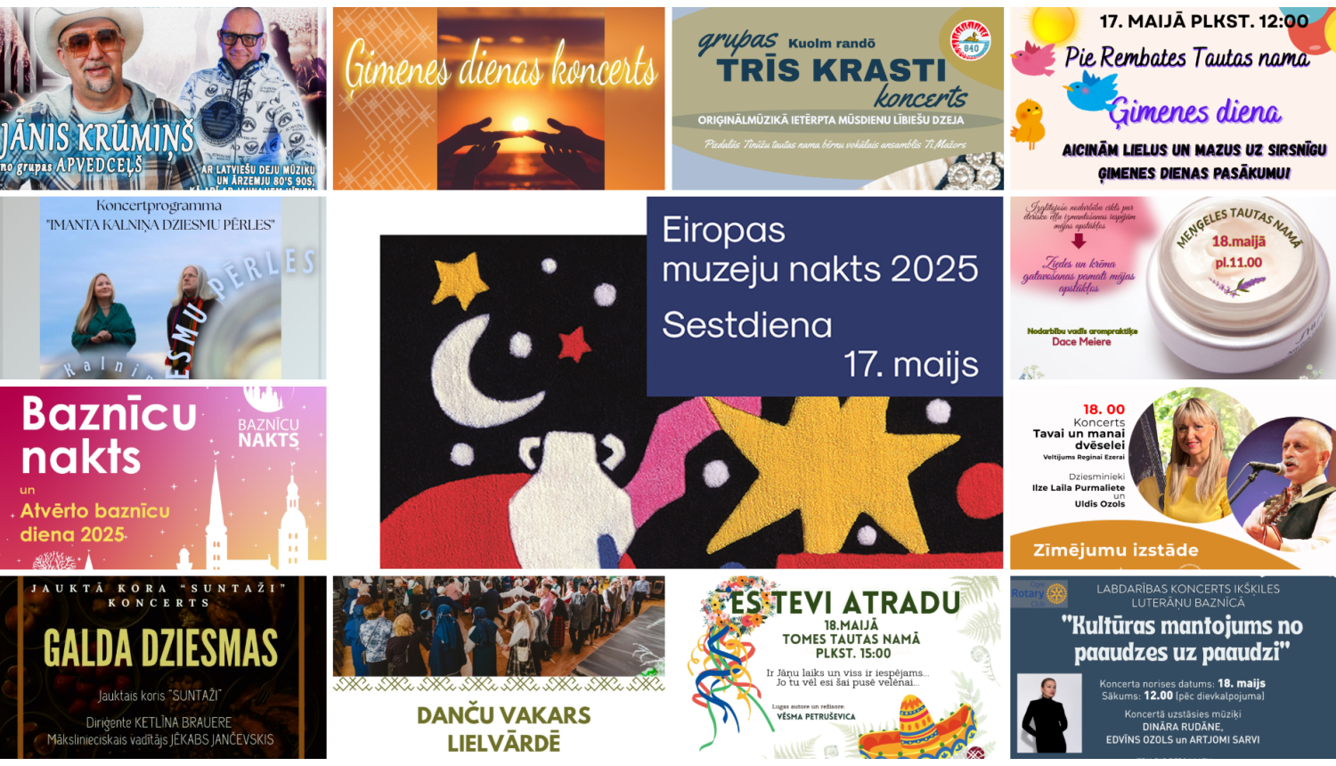 Nedēļas nogales pasākumu afišu kolāža