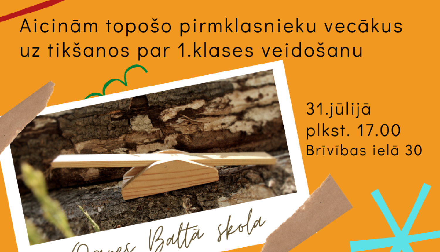 Ogres Baltā skola aicina uz tikšanos pirmklasnieku vecākus