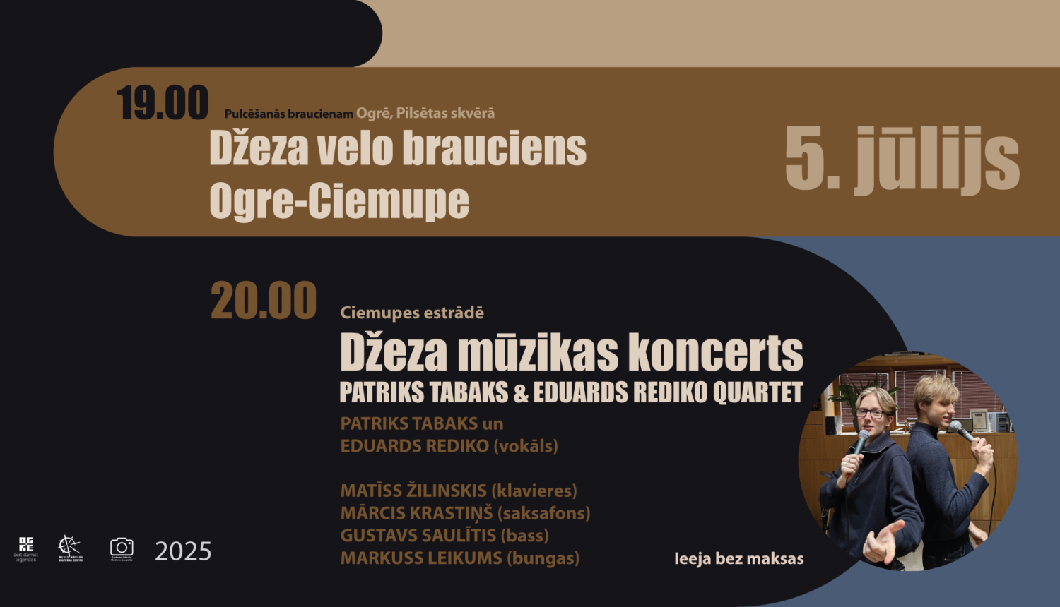 Džeza velo brauciens Ogre-Ciemupe un DŽEZA MŪZIKAS KONCERTS: PATRIKS TABAKS & EDUARDS REDIKO QUARTET Ciemupē