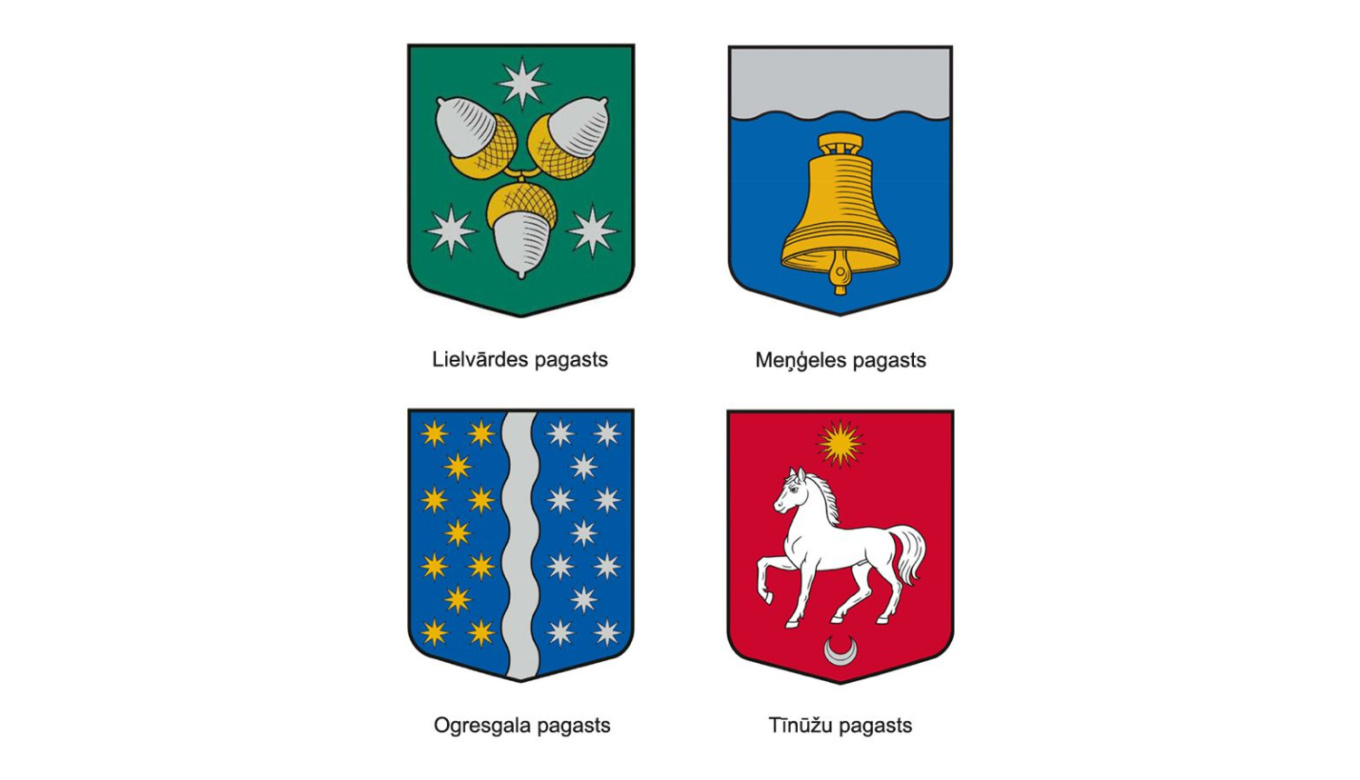 Ogresgala, Tīnūžu, Lielvārdes un Meņģeles pagastu ģerboņi