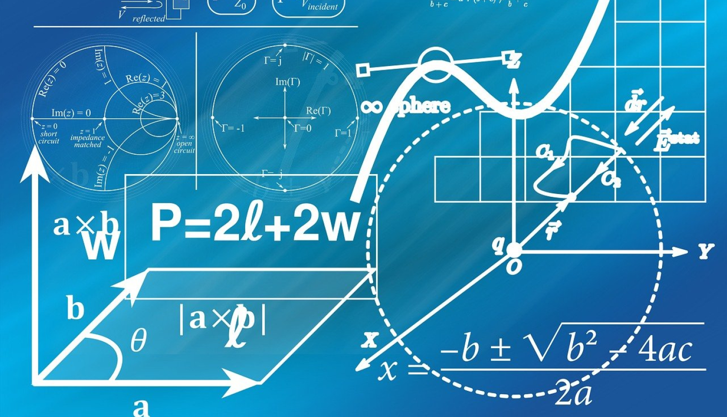 Attēlā ģeometrijas, matemātikas un ķīmijas elementi