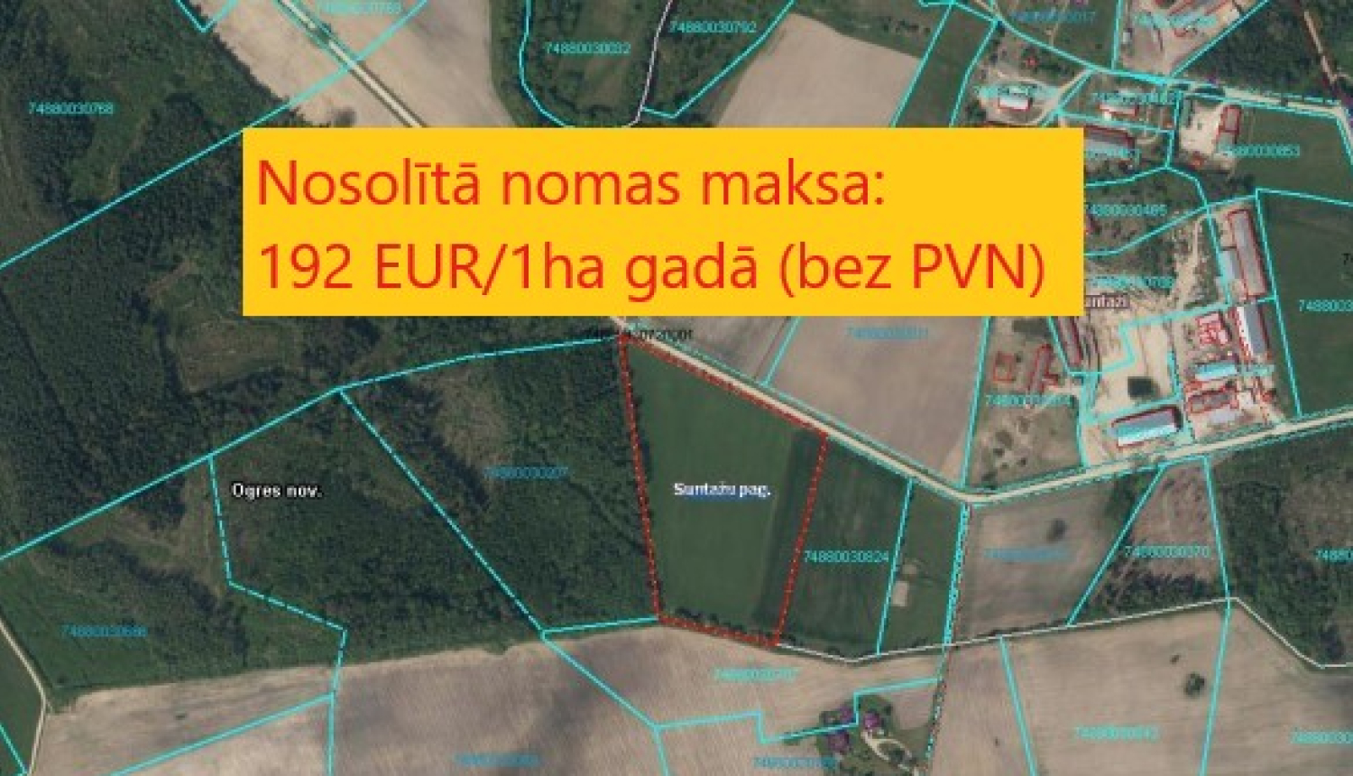 Noslēgusies izsole īpašumam Krieviņi Suntažos. Nosolītā nomas maksa: 192 eur par hektāru gadā bez pievienotās vērtības nodokļa