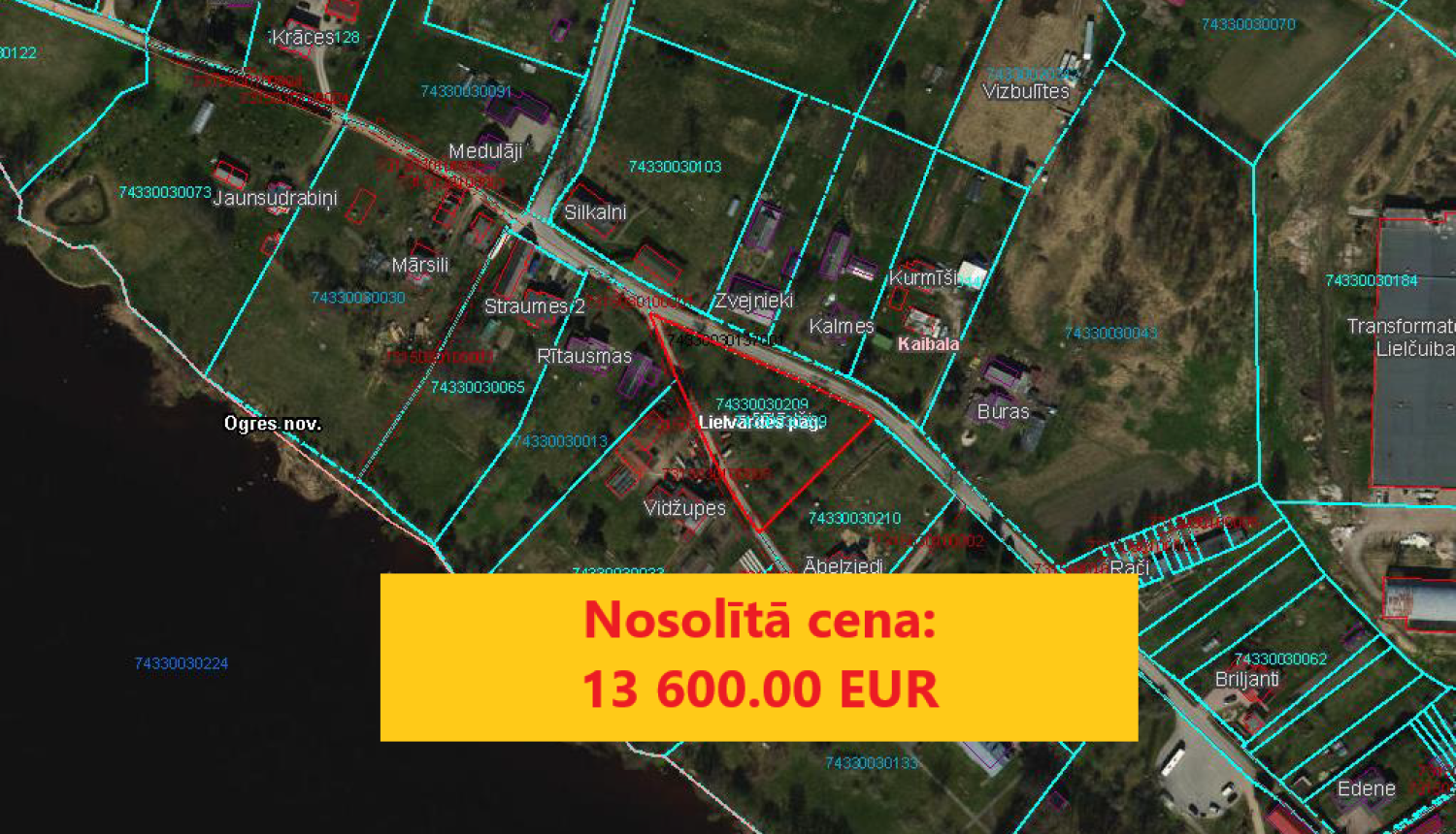 Izsoles rezultāts: īpašums "Pīlādži" Kaibalā nosolīts par 13 600 eiro
