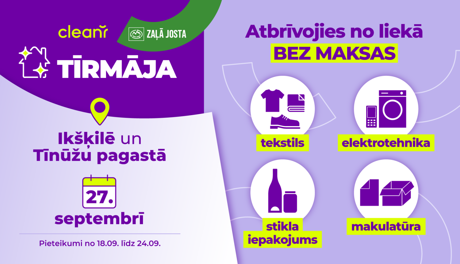 Akcija TĪRMĀJA 2025 Ikšķiles pilsētā un Tīnūžu pagastā 27. septembrī. Informatīvs plakāts