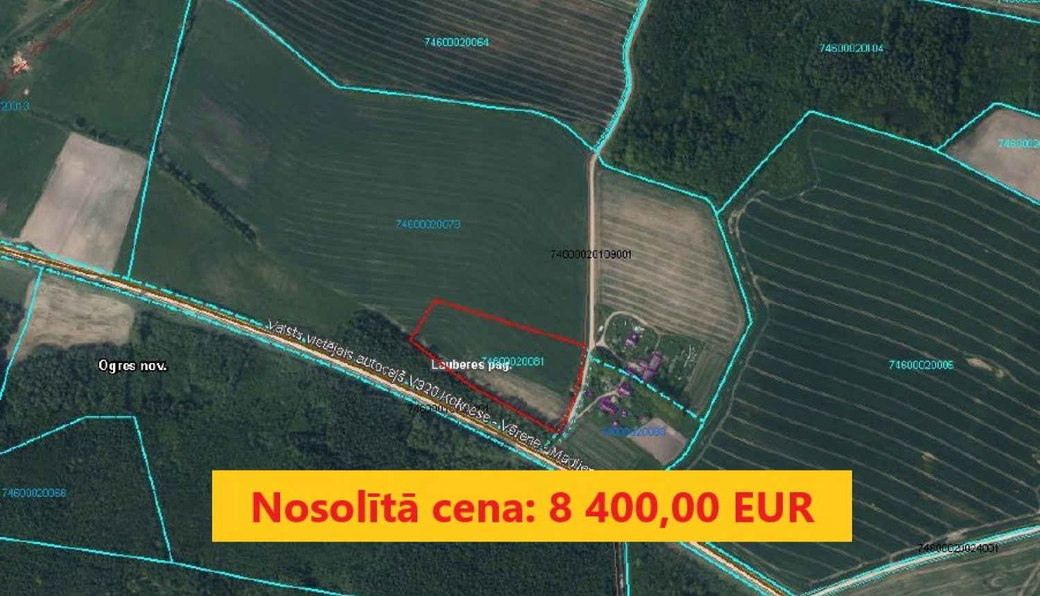 Izsoles rezultāts: īpašuma "Zvaigznes" Lauberē nosolītā cena ir 8 400 eiro