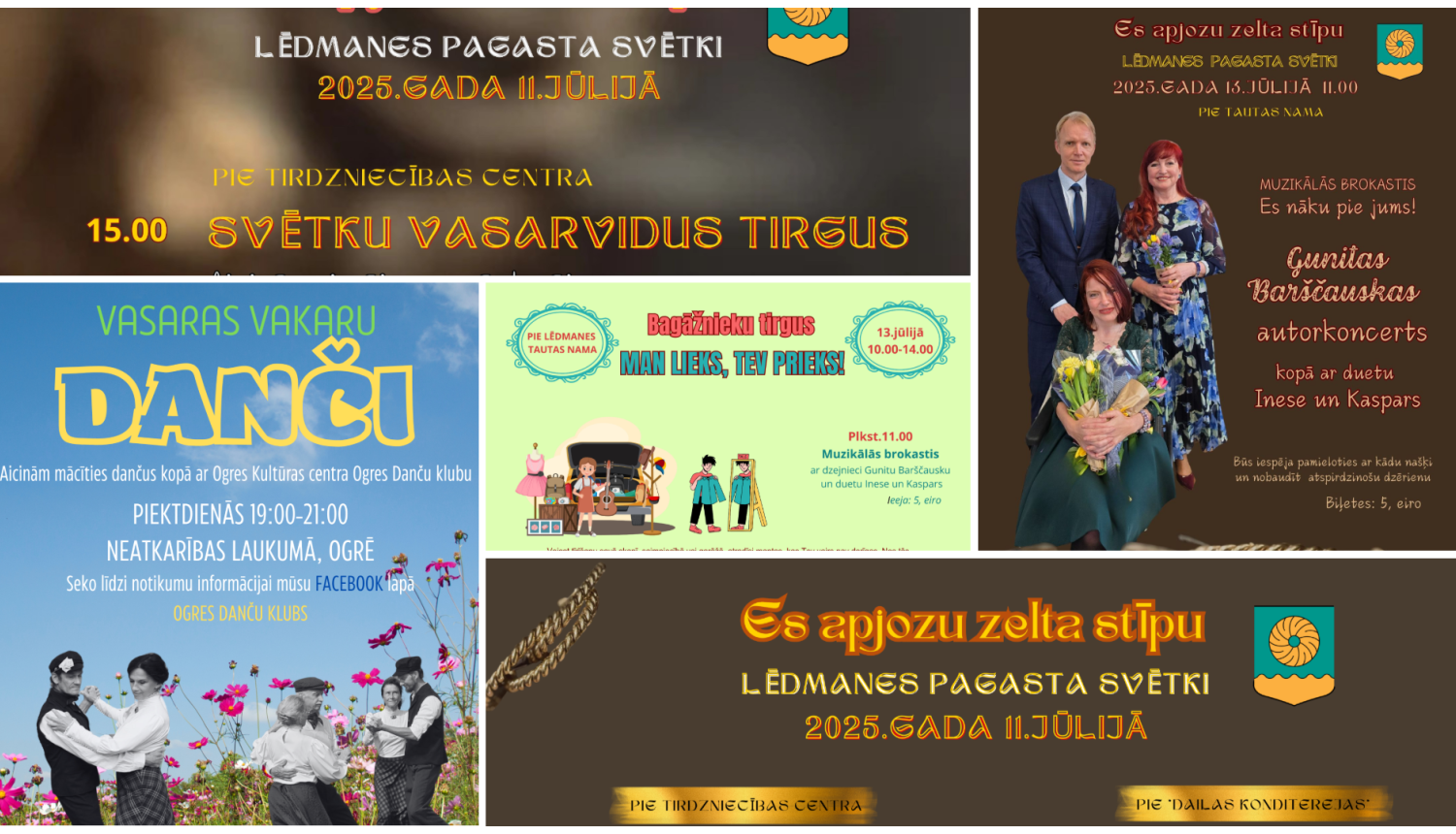 Nedēļas nogales pasākumu afišu kolāža