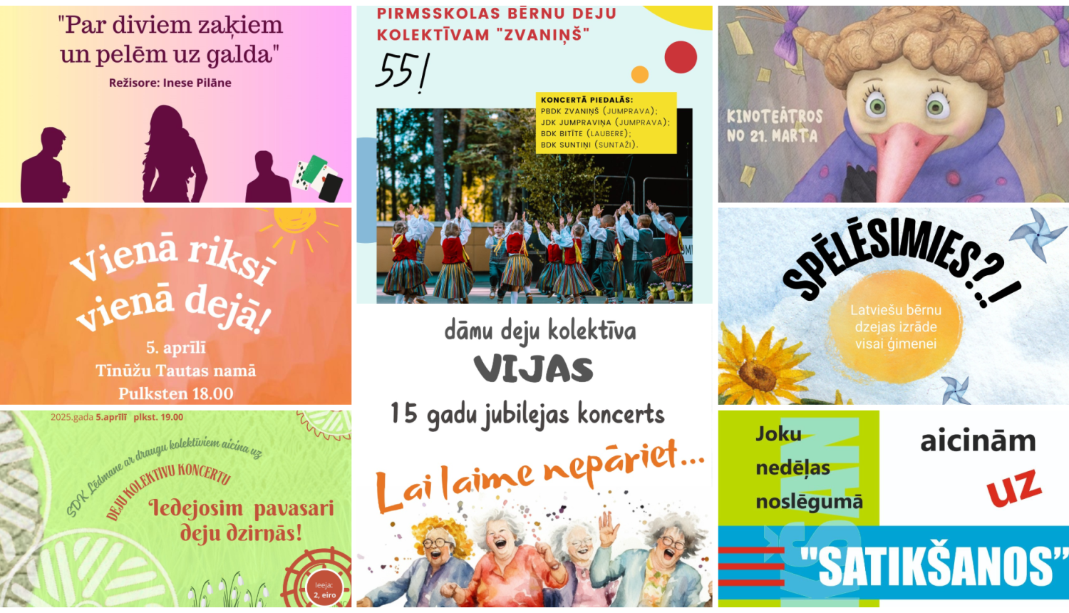 Nedēļas nogales pasākumu afišu kolāža