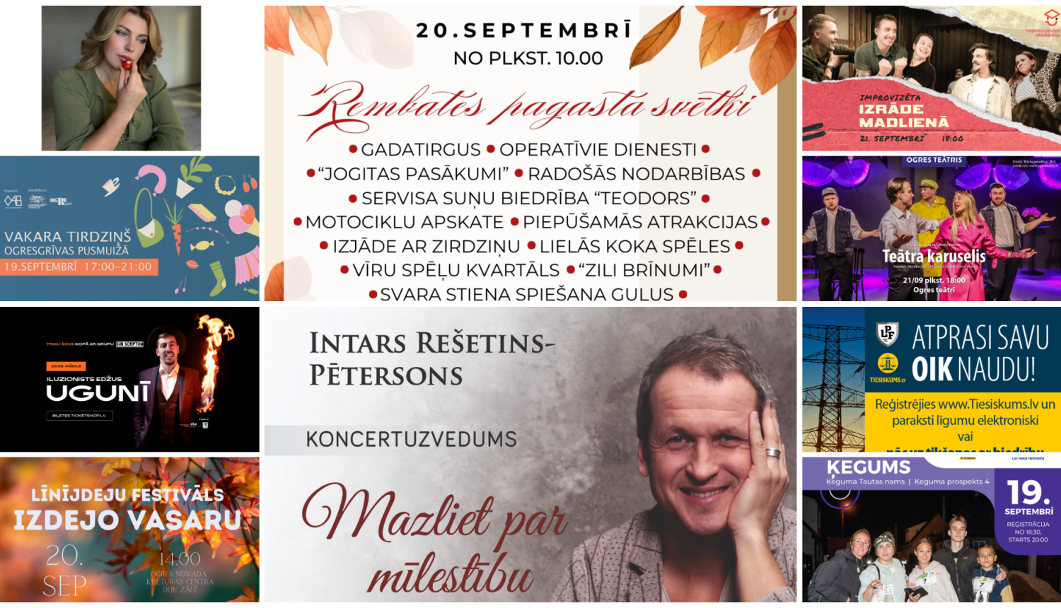 Nedēļas nogales pasākumu afišu kolāža