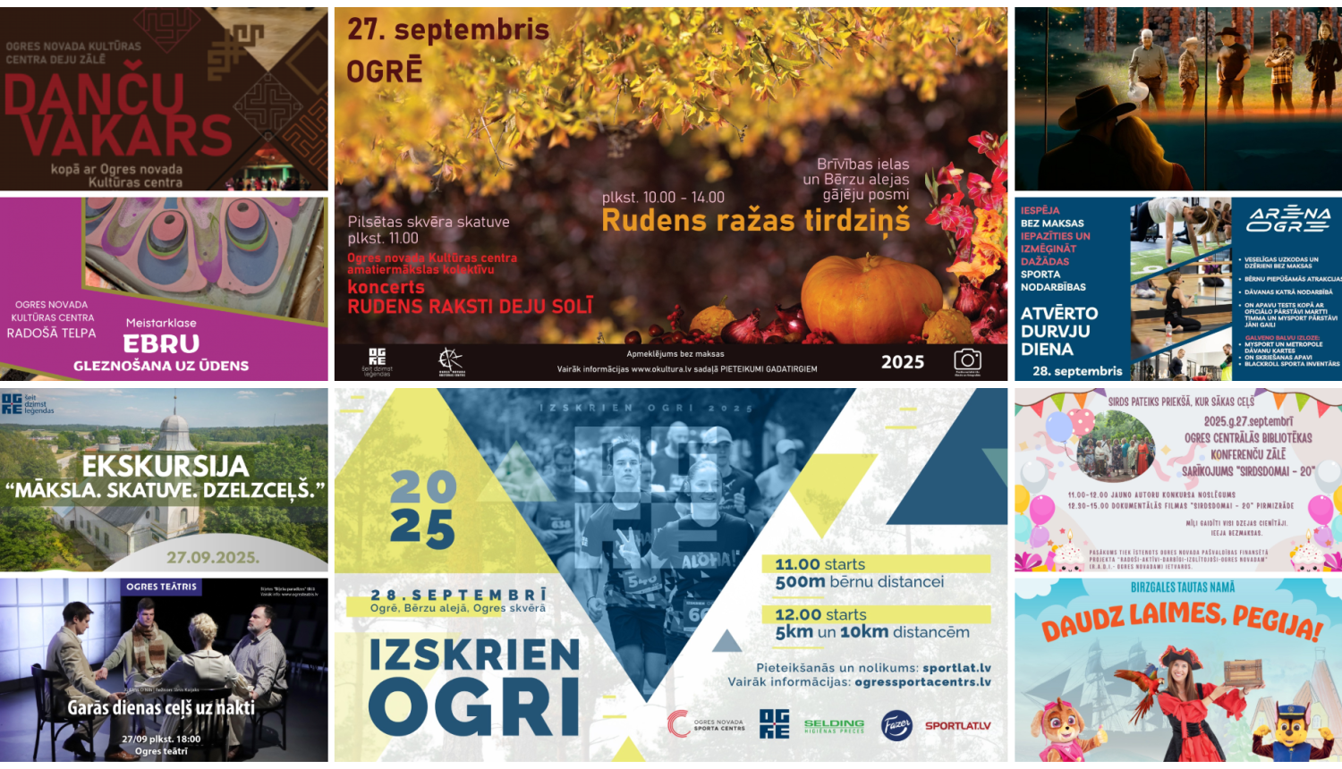 Nedēļas nogales pasākumu afišu kolāža