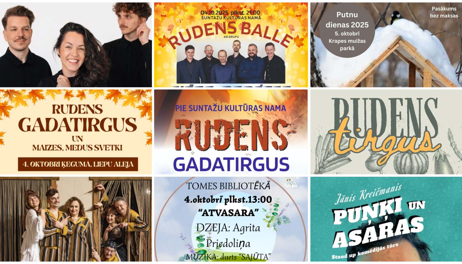 Nedēļas nogales pasākumu afišu kolāža