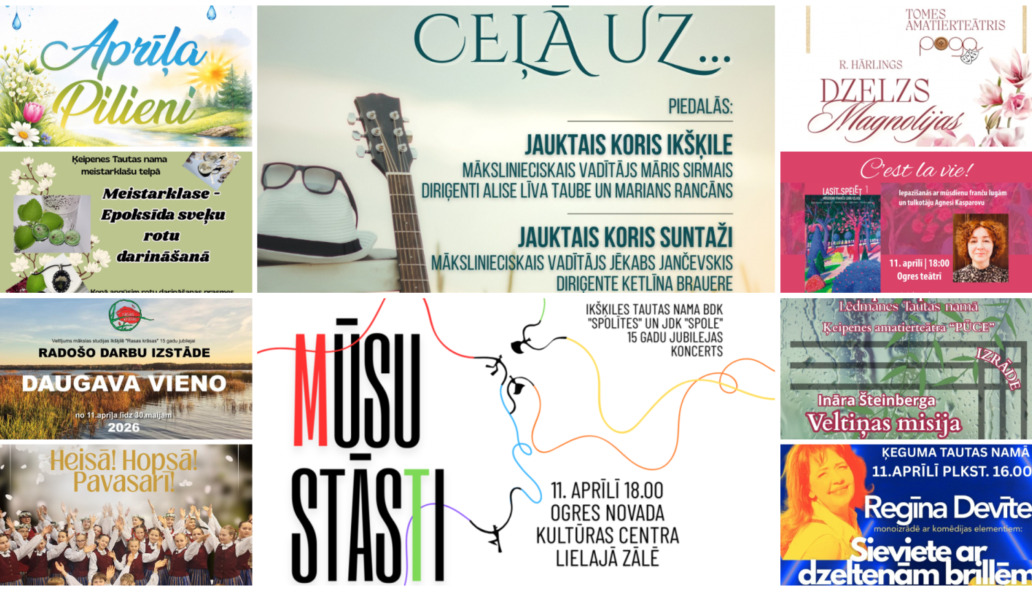 Nedēļas nogales pasākumu afišu kolāža