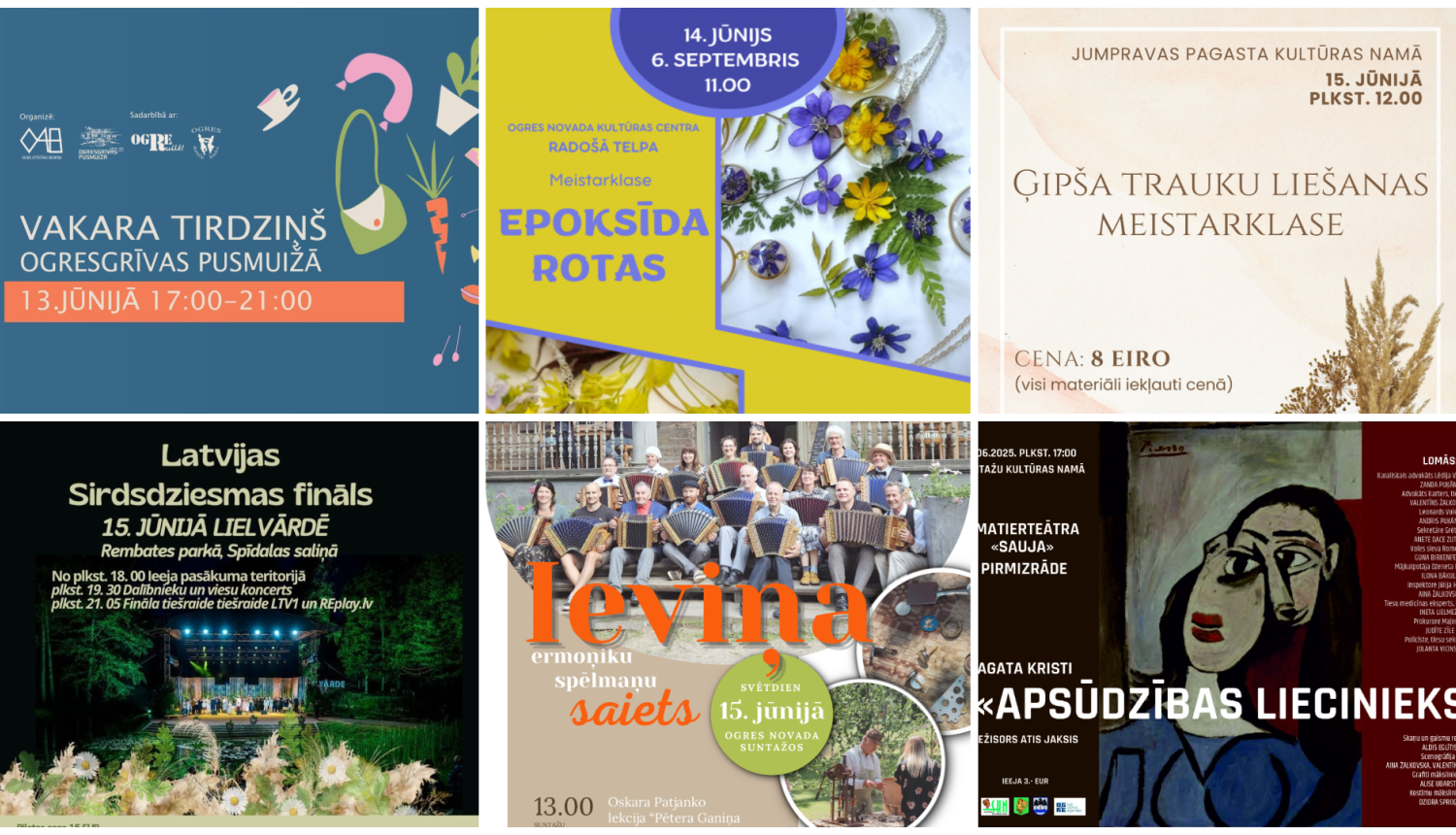 Nedēļas nogales pasākumu afišu kolāža