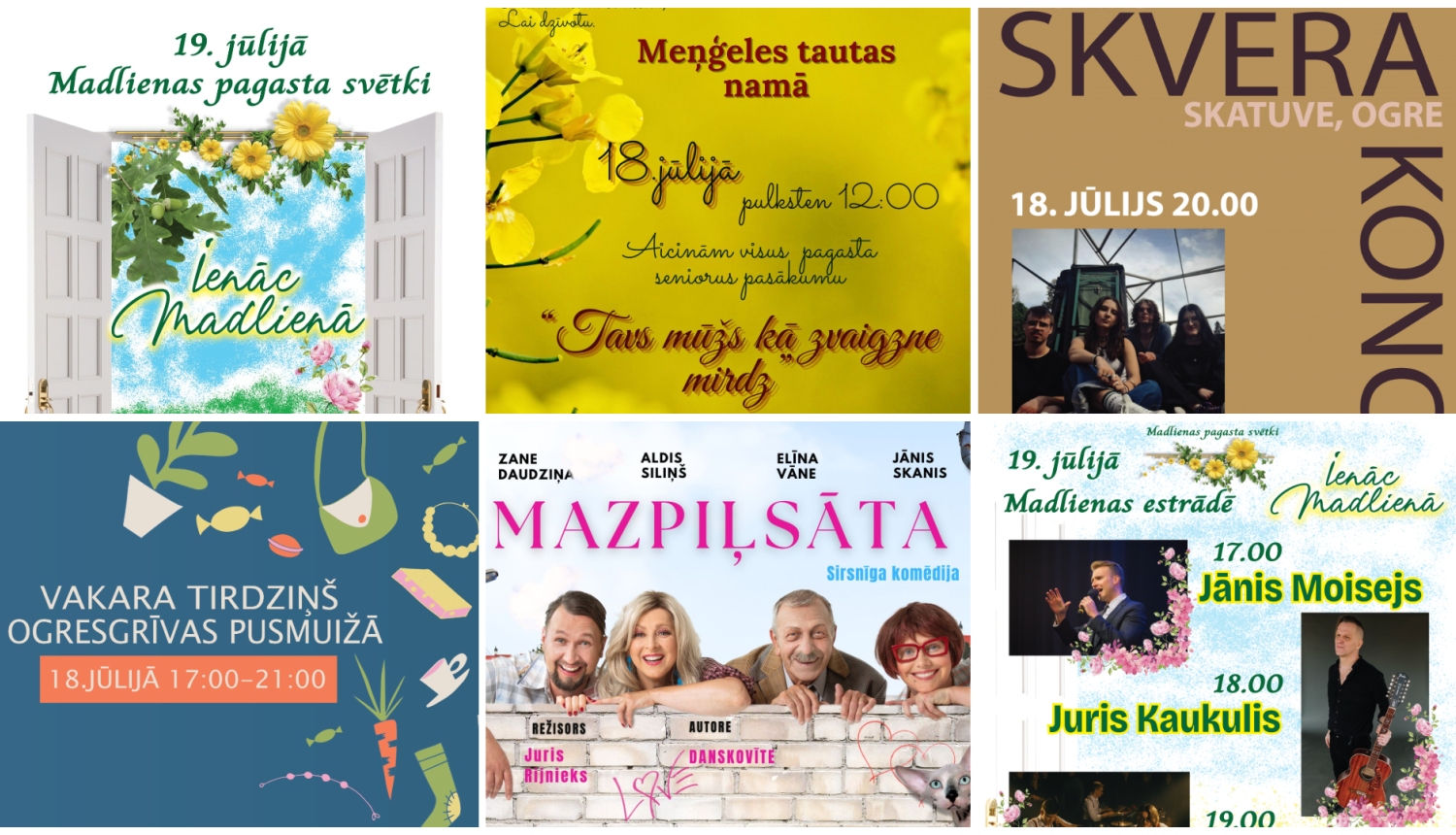 Nedēļas nogales pasākumu afišu kolāža