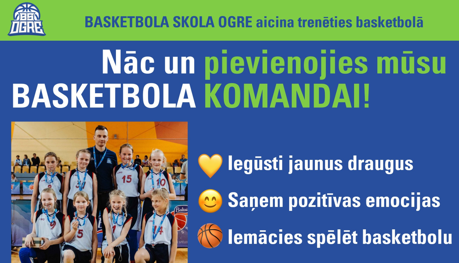 Ogres Basketbola skola aicina pievienoties meiteņu basketbola komandai