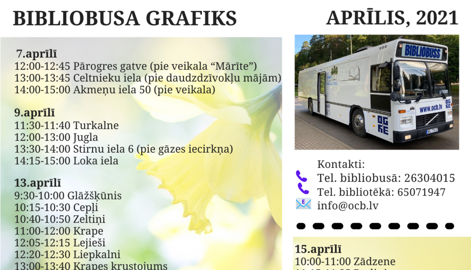 Bibliobusa grafiks aprīlī
