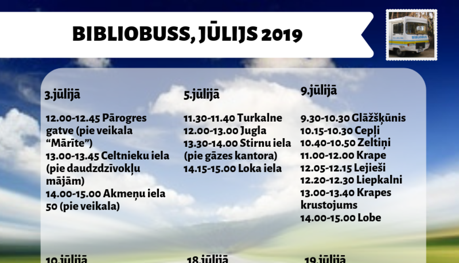 Bibliobusa grafiks jūlijā
