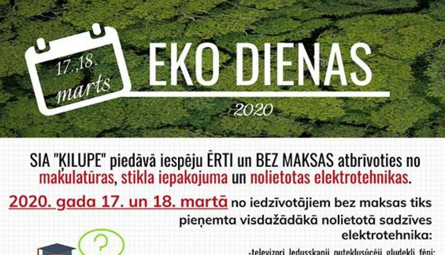 EKO Dienas 2020 – iespēja atbrīvoties no nolietotās elektrotehnikas