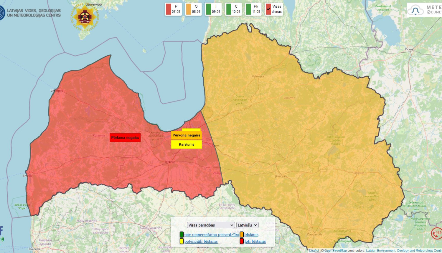 VUGD karte brīdinājums 07.08.2023.