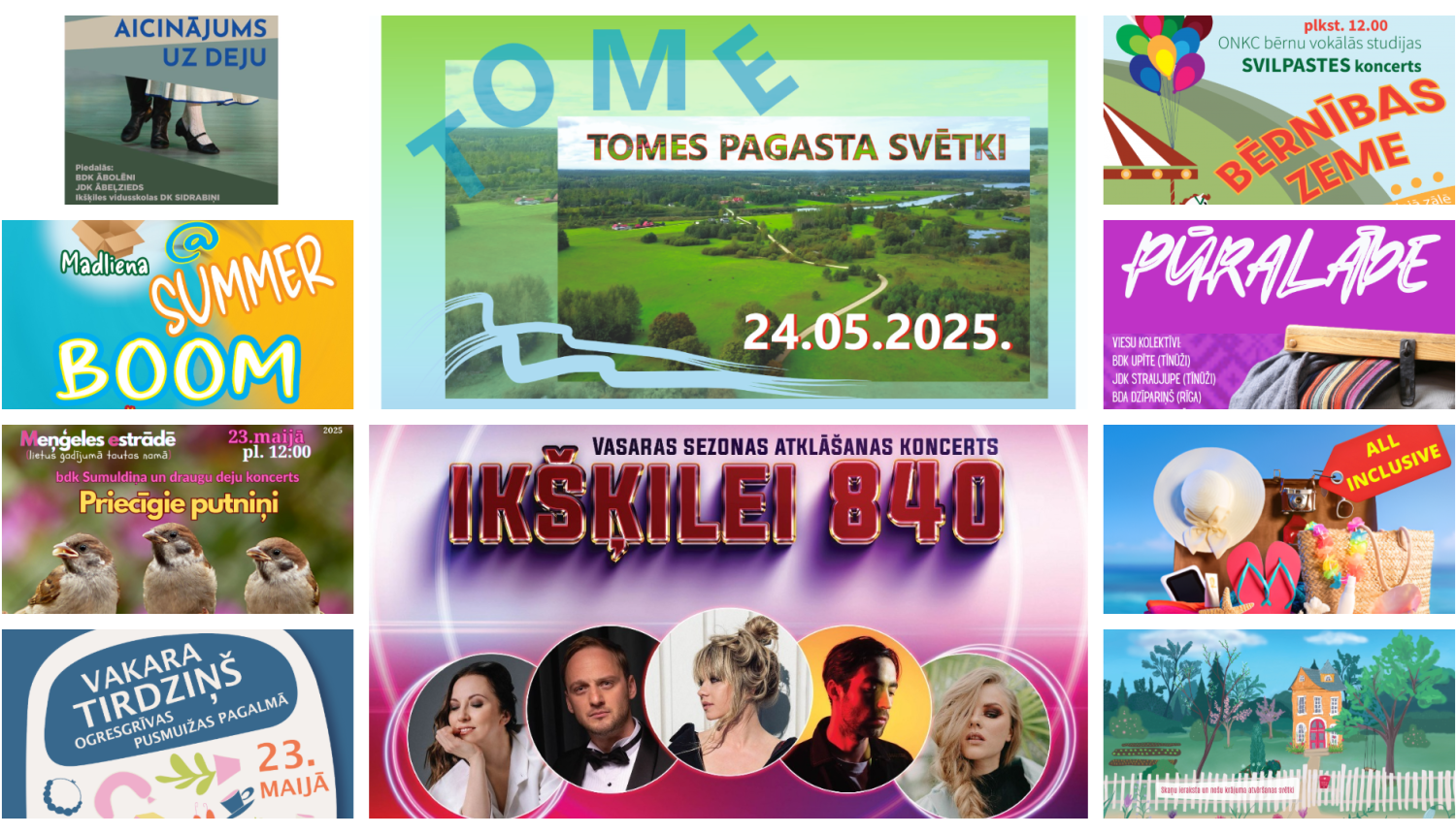 Nedēļas nogales pasākumu afišu kolāža