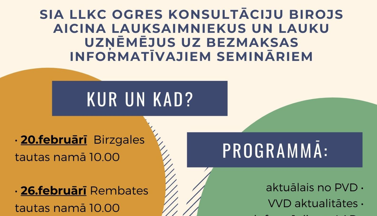 Aicina uz semināriem par aktuālo informāciju lauku uzņēmējiem 2020. gadā