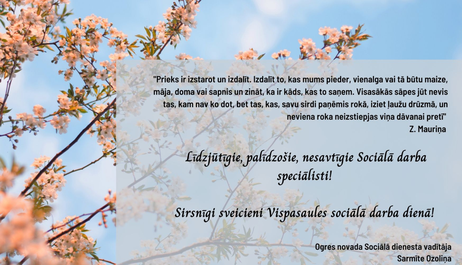 Apsveikums vispasaules Sociālā darba dienā