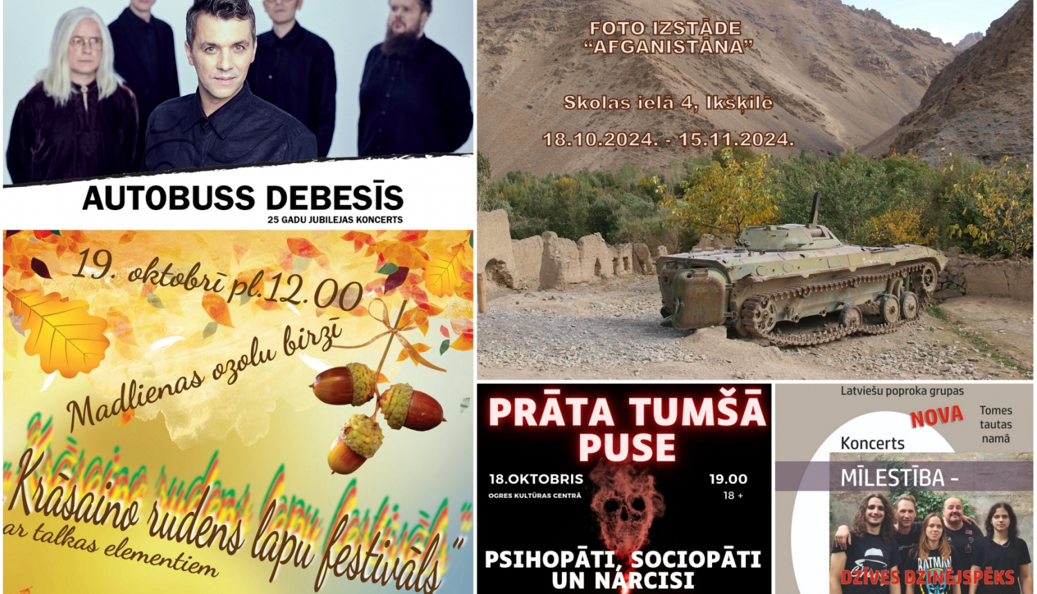 Oktobra pasākumu Ogres novadā plakātu kolāža 10.2024.