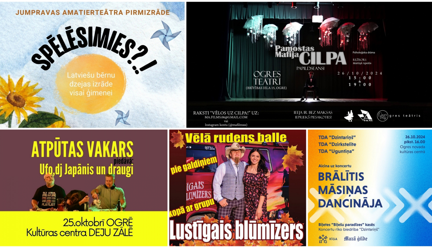 Pasākumu Ogres novadā plakātu kolāža 10.2024.