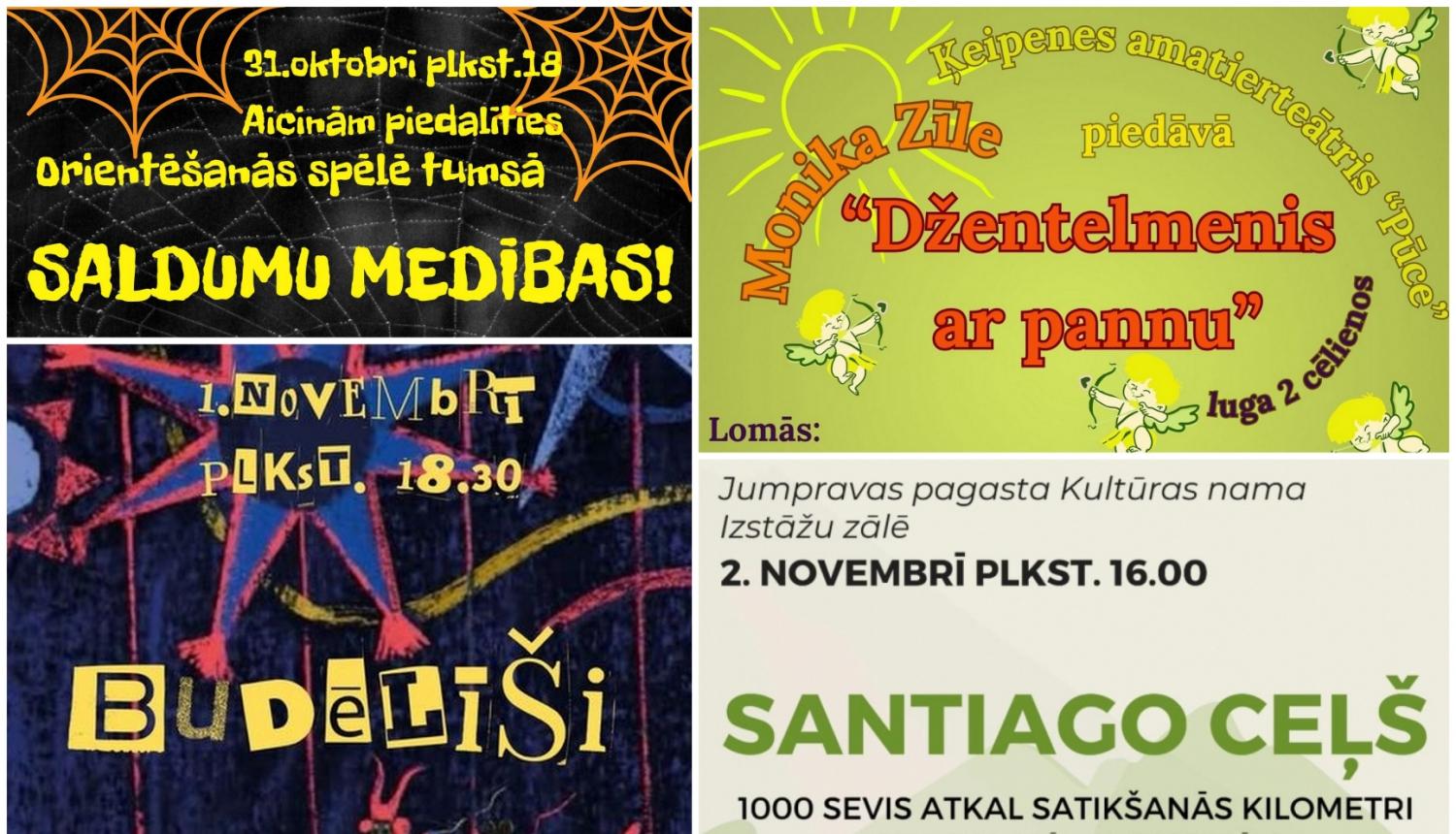 Pasāķumu Ogres novadā plakātu kolāža 10.2024.