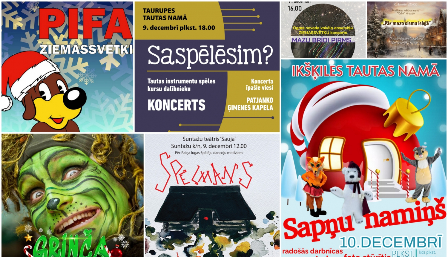 Pasākumi Ogres novadā 08.12-10.12.2023 plakātu kolāža