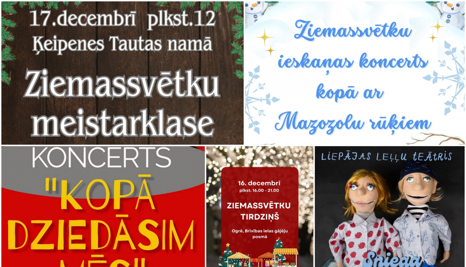 Ogres novada pasākumu decembrī plakātu kolāža 12.2023.