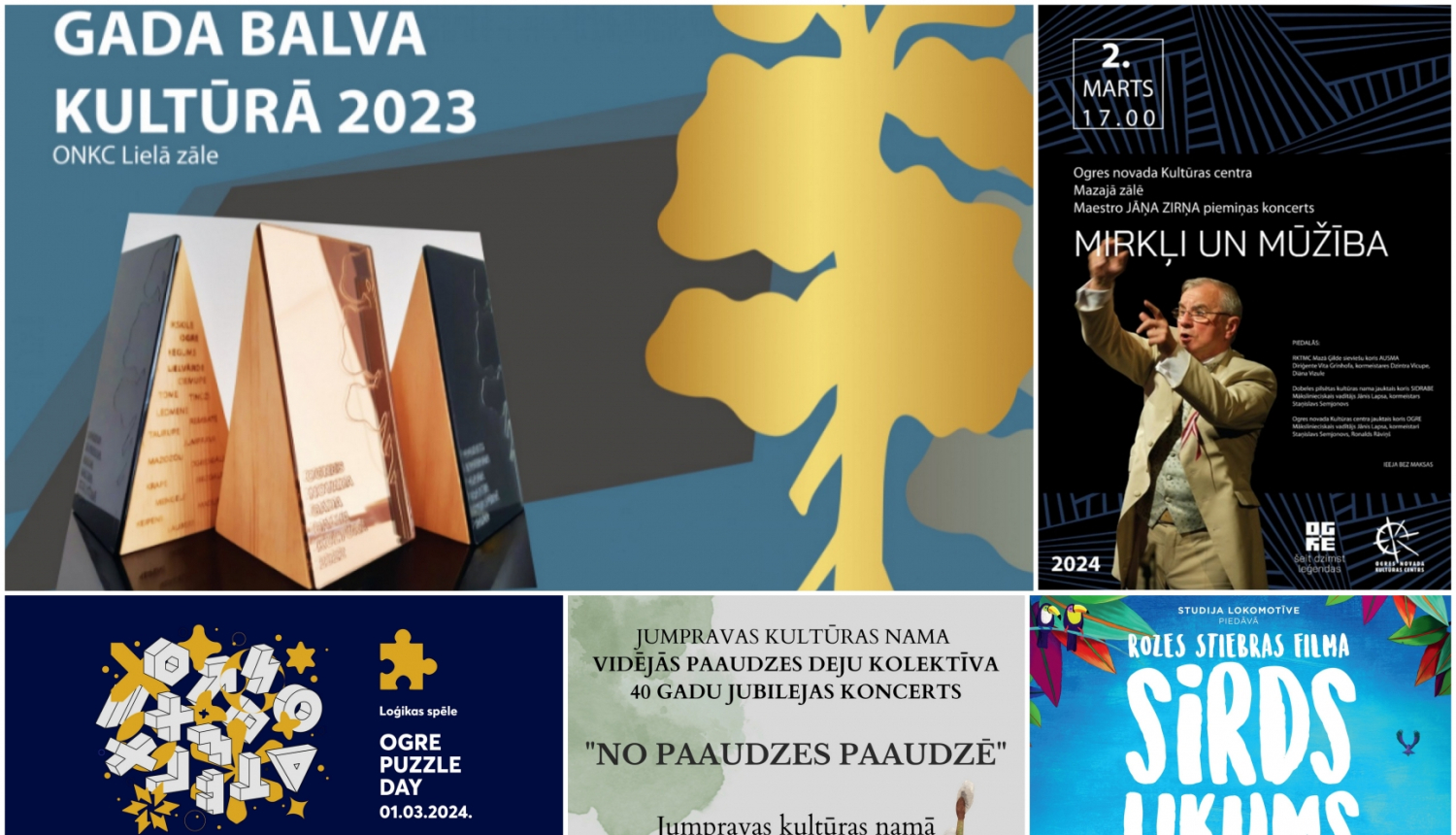 Pasākumi Ogres novadā plakātu kolāža 02.2024.