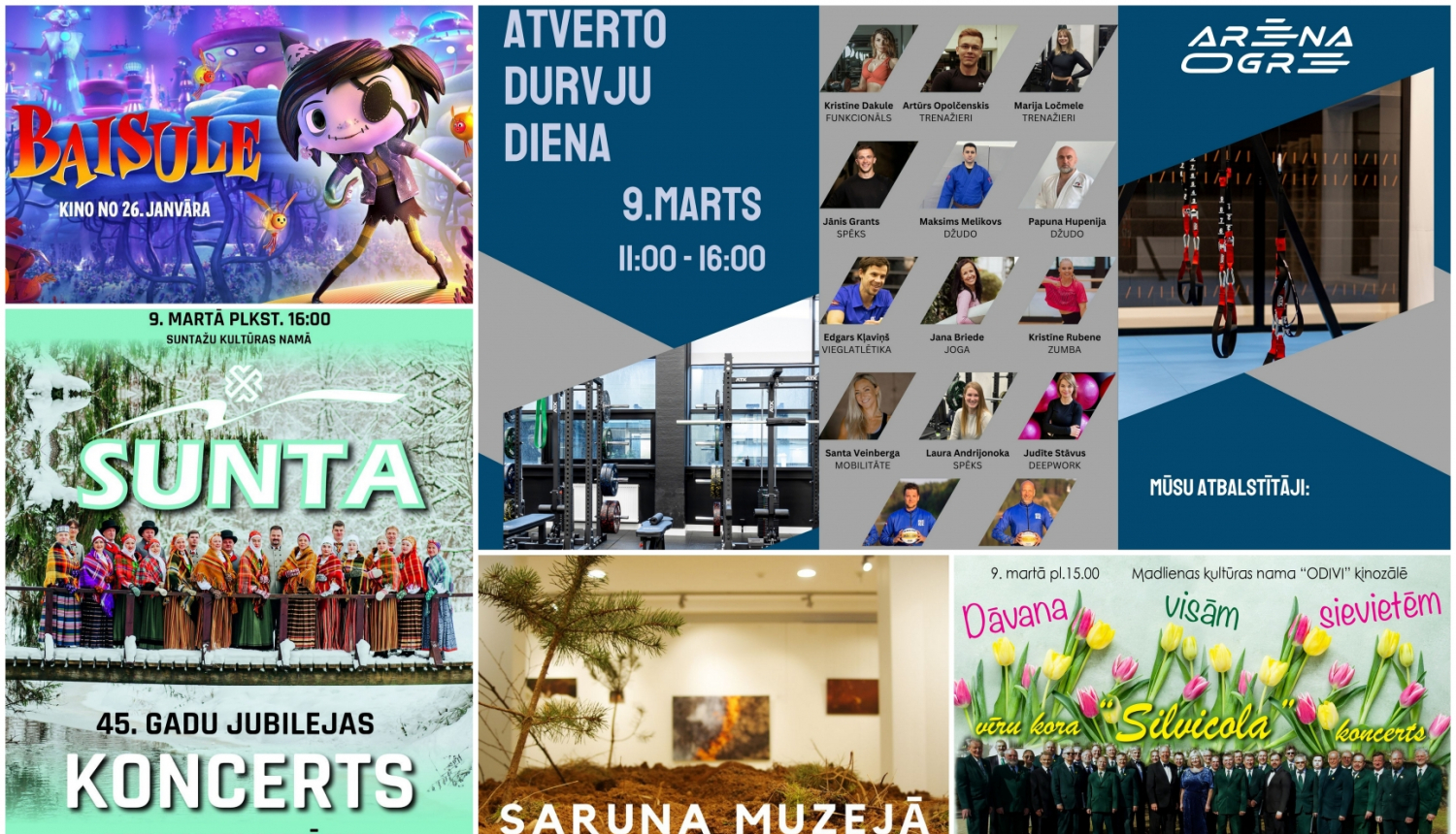 Ogres novada pasākumu plakātu kolāža 03.2024.