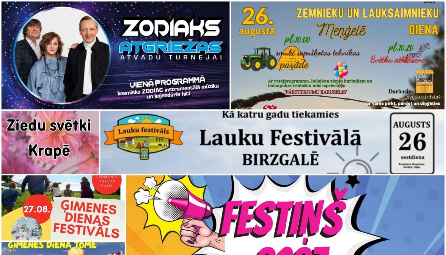 Plakāti par pasākumiem nedēļas nogalē 08.2023.