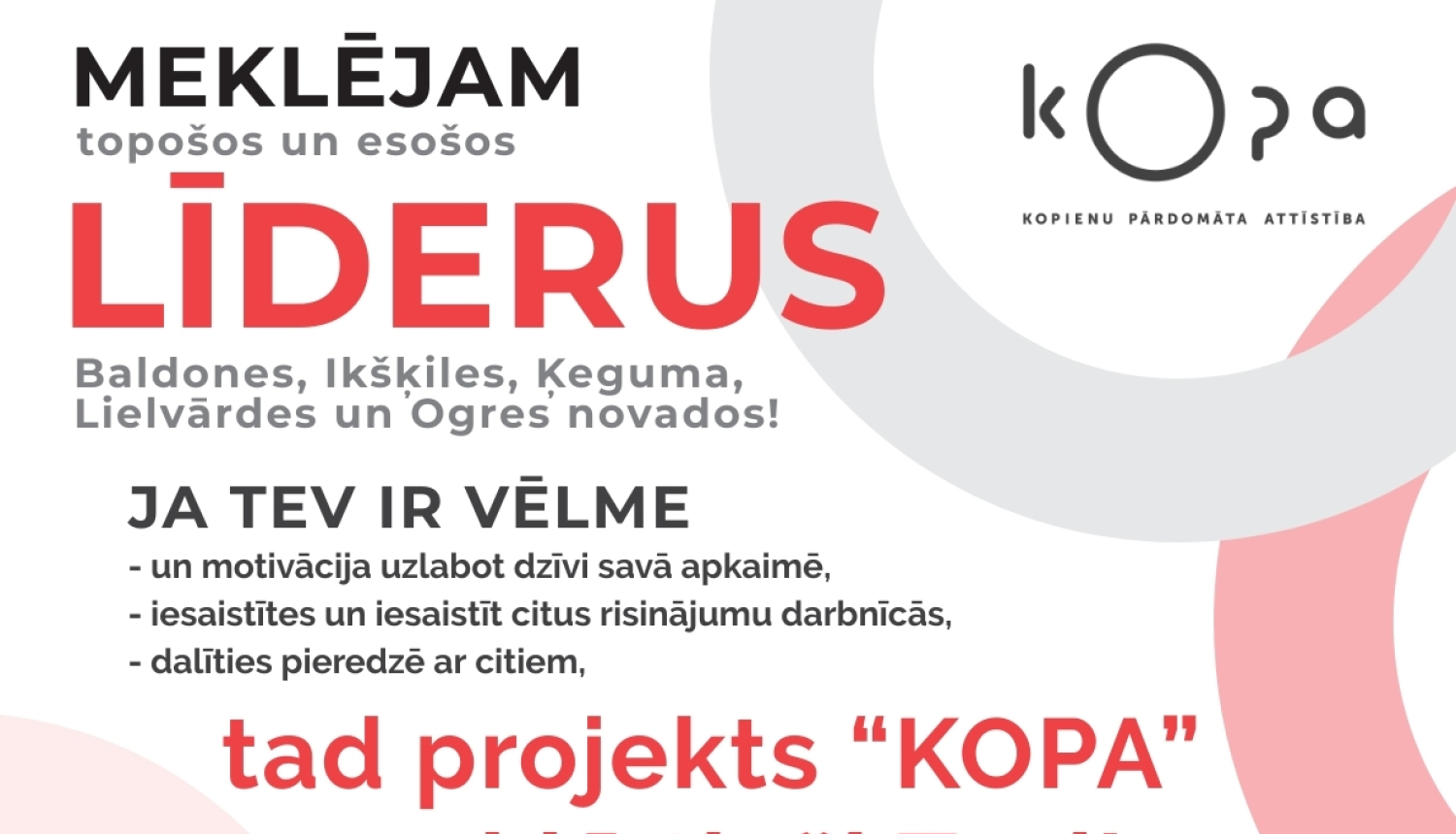 Projekts “KOPA” meklē kopienu līderus Ogres novadā