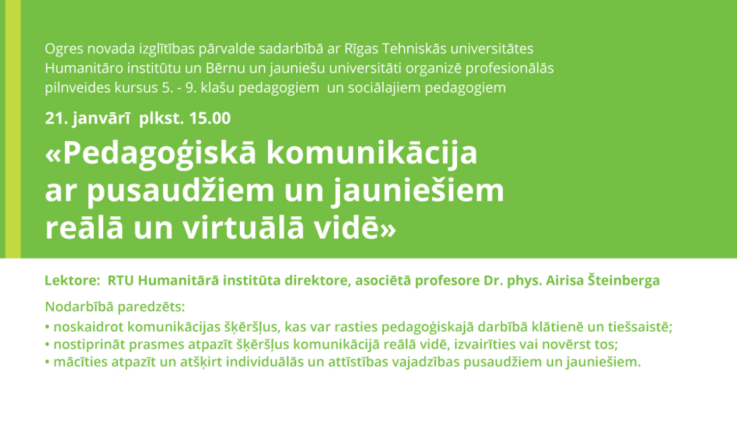 Pedagogus aicina uz semināru 21. janvārī