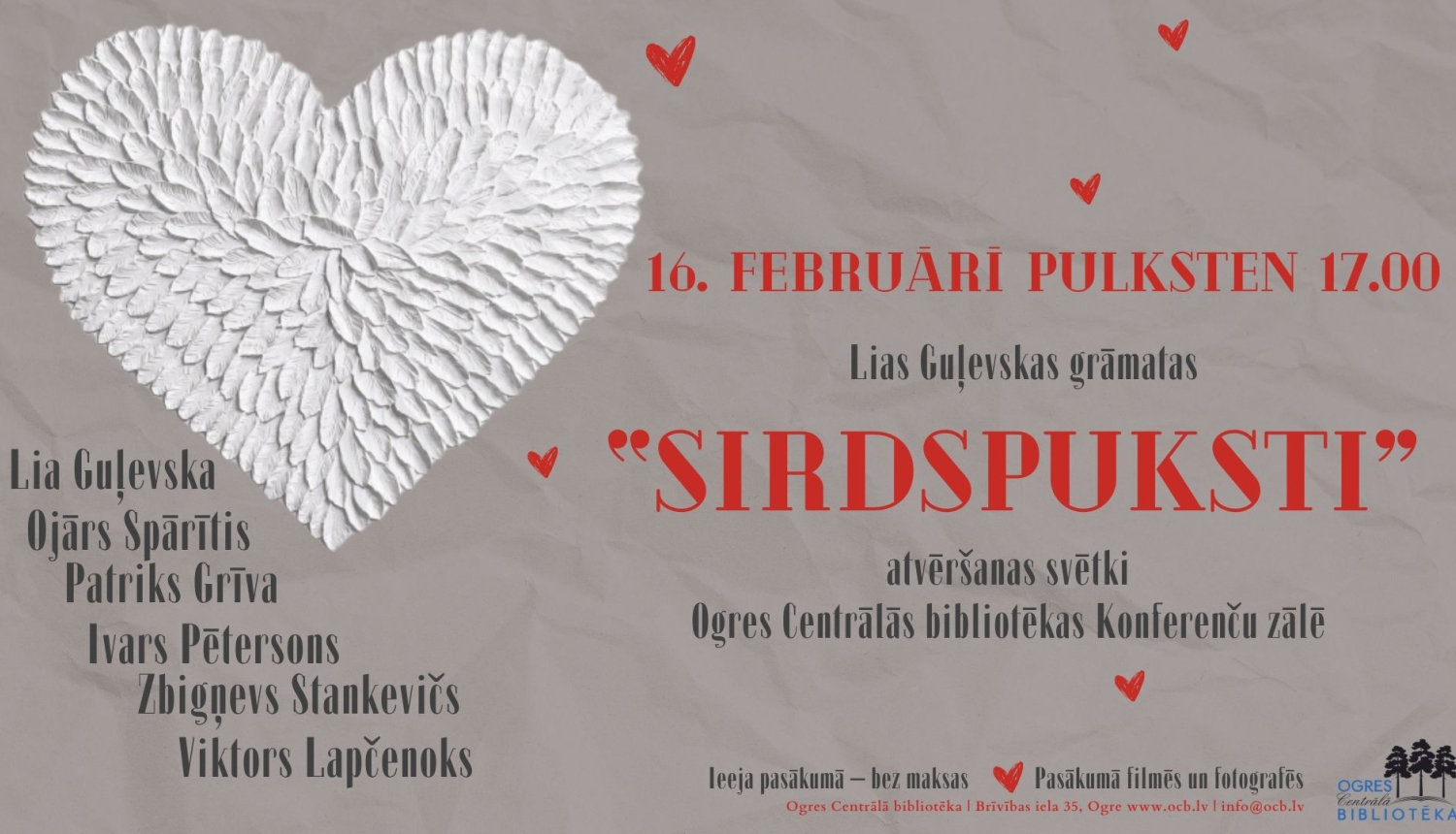 Grāmatas “Sirdspuksti” atvēršanas svētki plakāts 16.02.2024.