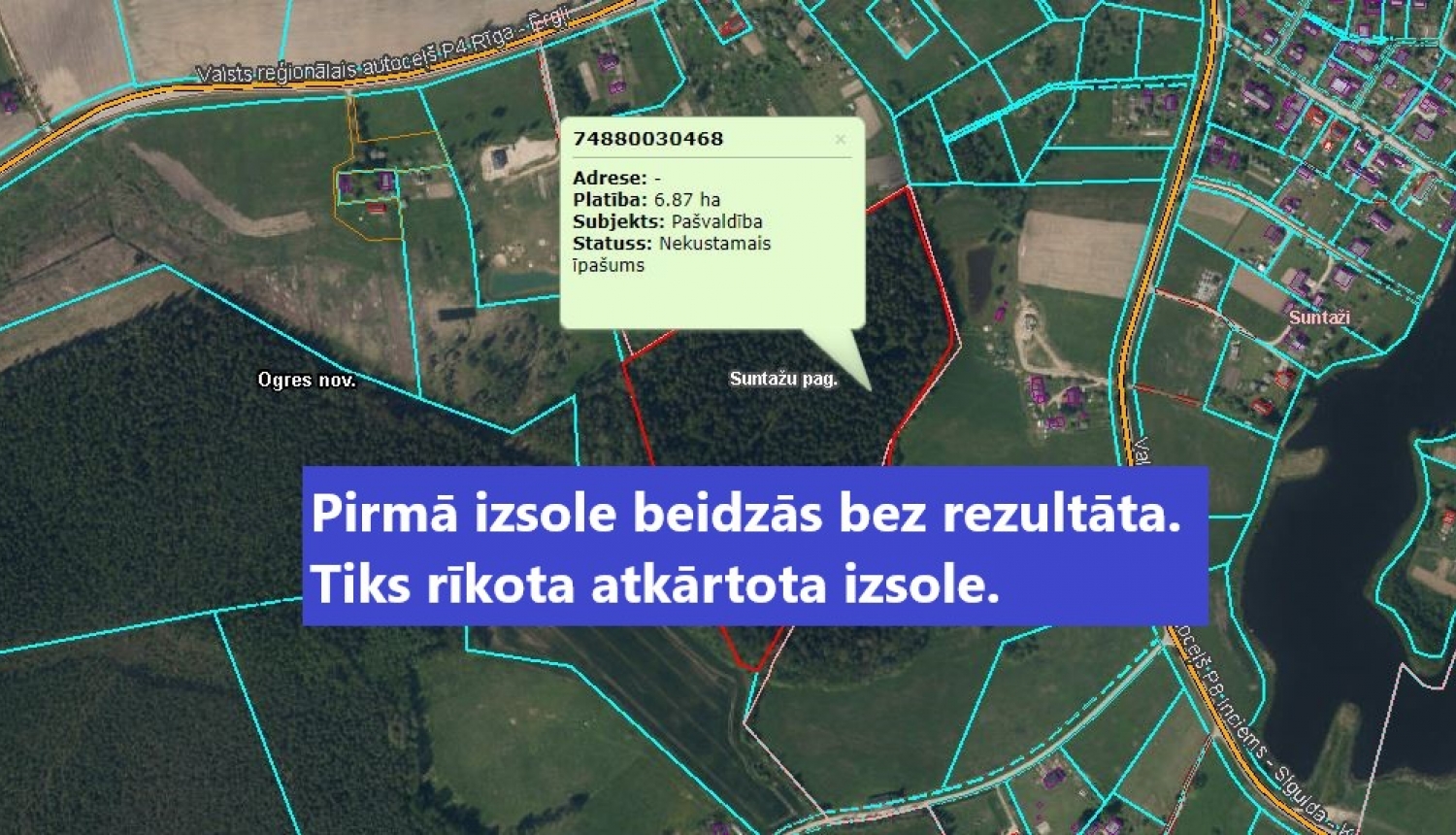 Mežaudzes cirsmas “Mežs Imantas”, Suntažu pagastā, atrašanās vieta kartē un izsoles rezultāts