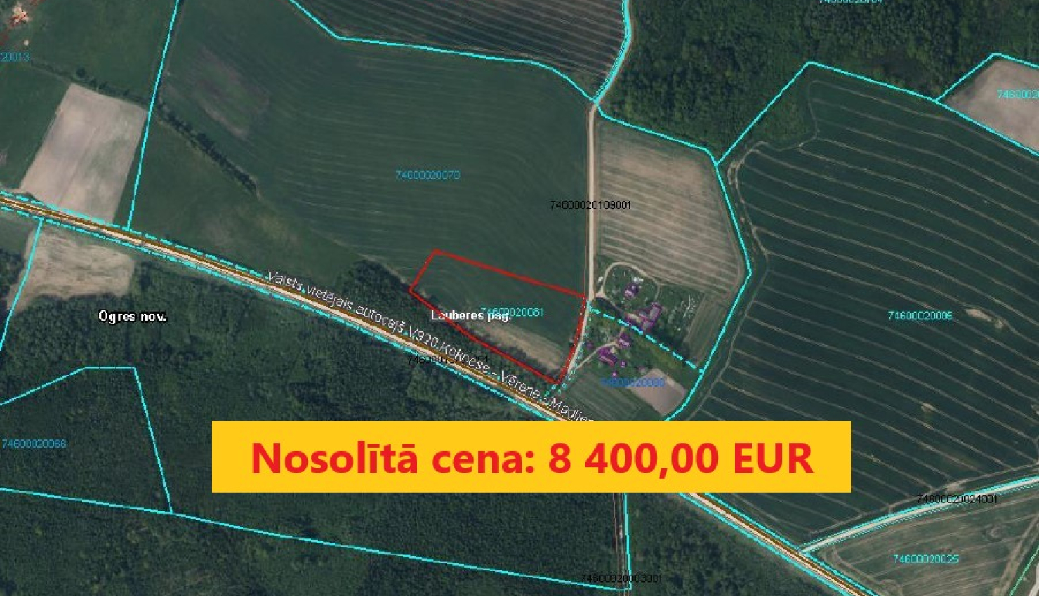 Izsoles rezultāts: īpašuma "Zvaigznes" Lauberē nosolītā cena ir 8 400 eiro
