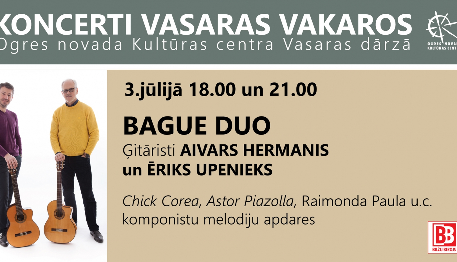 3. jūlijā Ogrē koncertēs ģitāristu duets BAGUE DUO