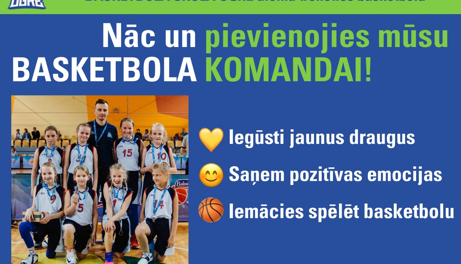 Ogres Basketbola skola aicina pievienoties meiteņu basketbola komandai