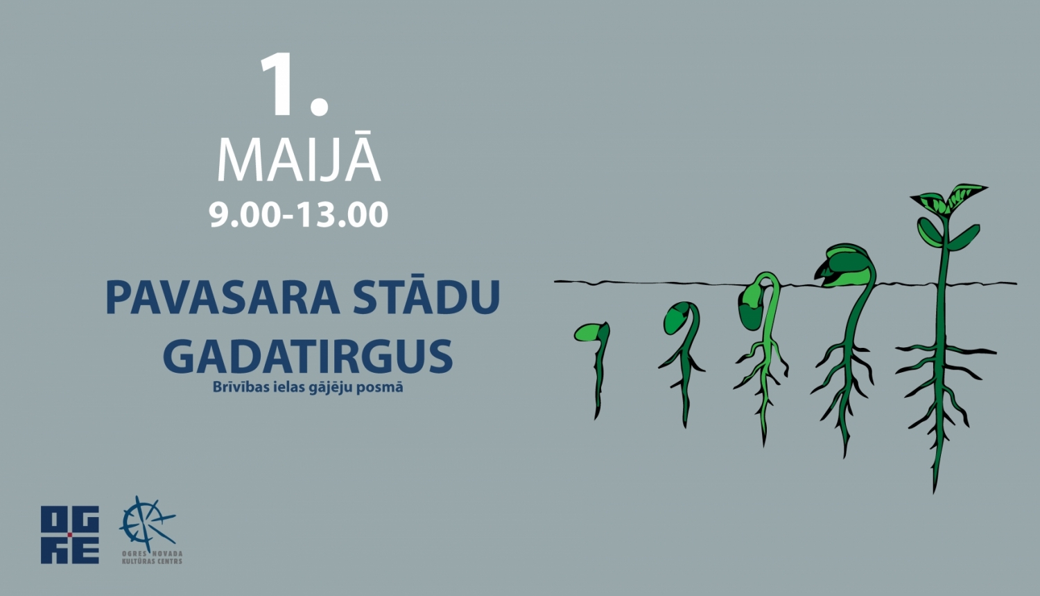 Plakāts stādu tirgum 1. maijā Ogrē